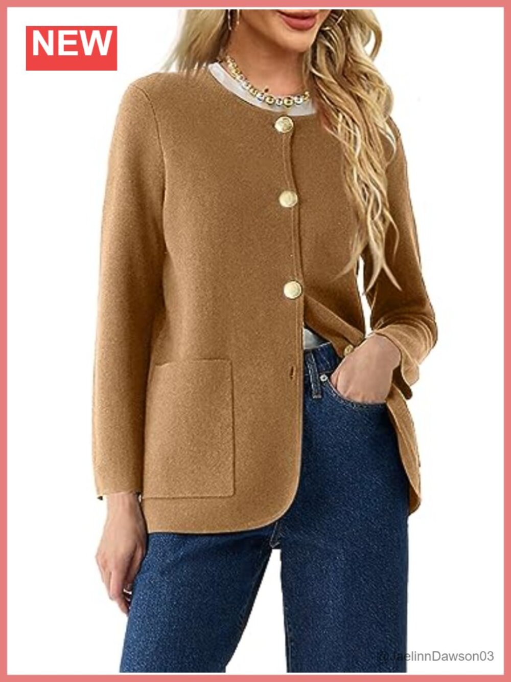 Womens Crew Neck Cardigan Sweater Blazer Long Sleeve Knit Jacket